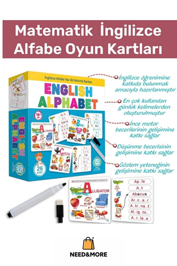 NEED&MORE #Zeka Geliştirici Eğitici El Göz Koordinasyonu Matematik İngilizce Alfabe Oyun Kartları