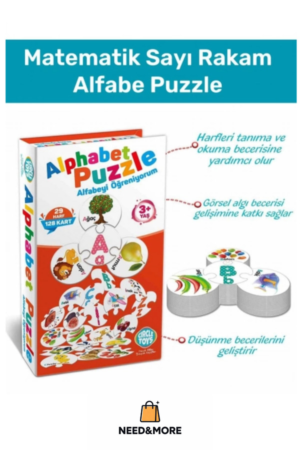 NEED&MORE #Zeka Geliştirici Eğitici Çocuk El Göz Koordinasyonu Matematik Sayı Rakam Alfabe Puzzle