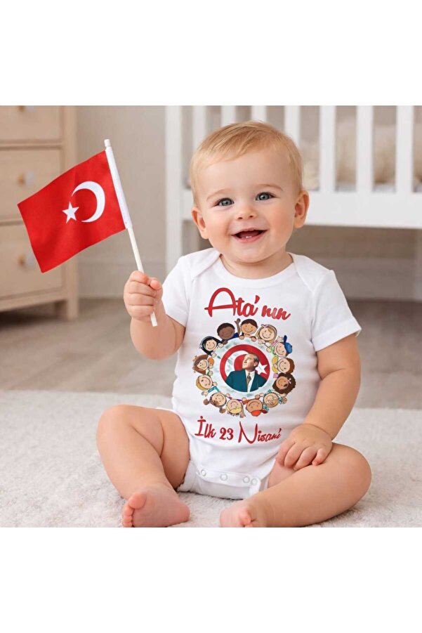 BY TUNA DESİGN Kişiye Özel 23 Nisan Bebek Body – İsimli Atatürk Baskılı Türk Bayraklı Zıbın (0-12 Ay)
