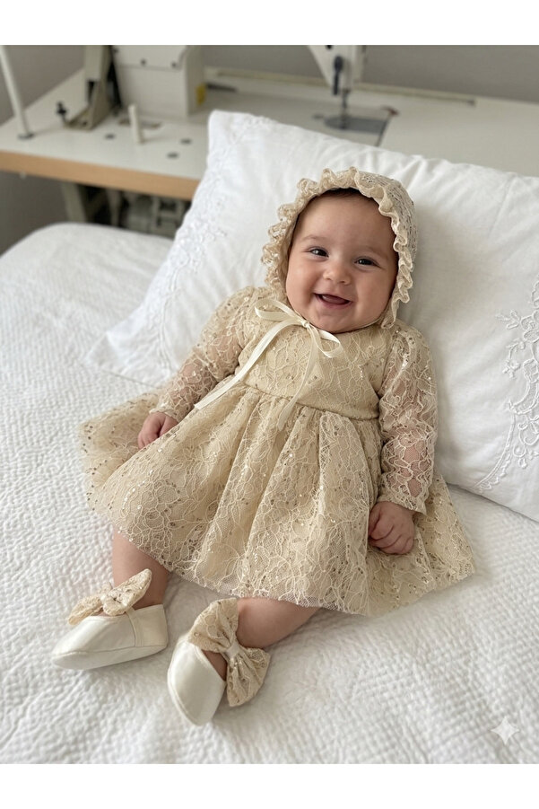 Dizaynbyasena Fransız yumuşak lez dantelli bebek mevlüt elbisesi