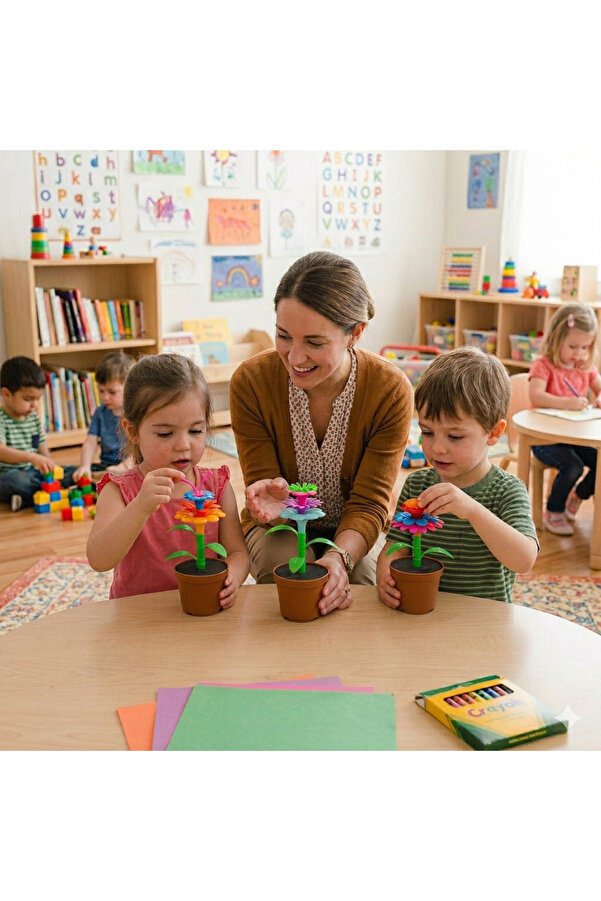 toysmilla Saksı Çiçek Bahçesi Oyuncagı Montessori Okul Öncesi +3 Yaş Yapım Seti Bul Tak Blok Eğitici