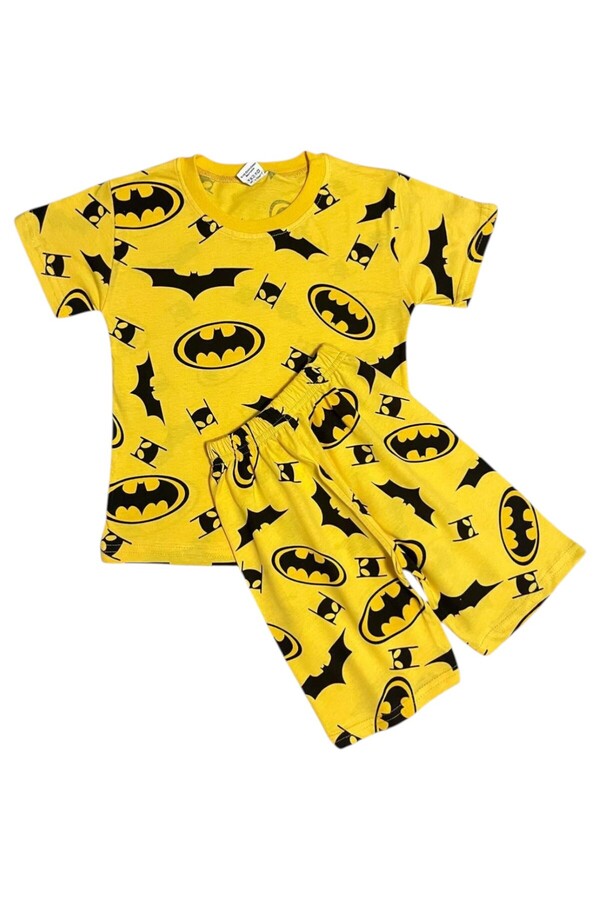 Fil Kids Erkek Çocuk Pamuklu Yazlık İnce Kumaş Sarı Renk Yarasa Desen Kısa Kollu Şortlu Yazlık Pijama Takımı