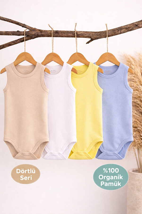 Baby Nife %100 pamuklu 4'lü çıtçıtlı bebek body zıbın/organik pamuklu bebek atlet/çıtçıtlı badi