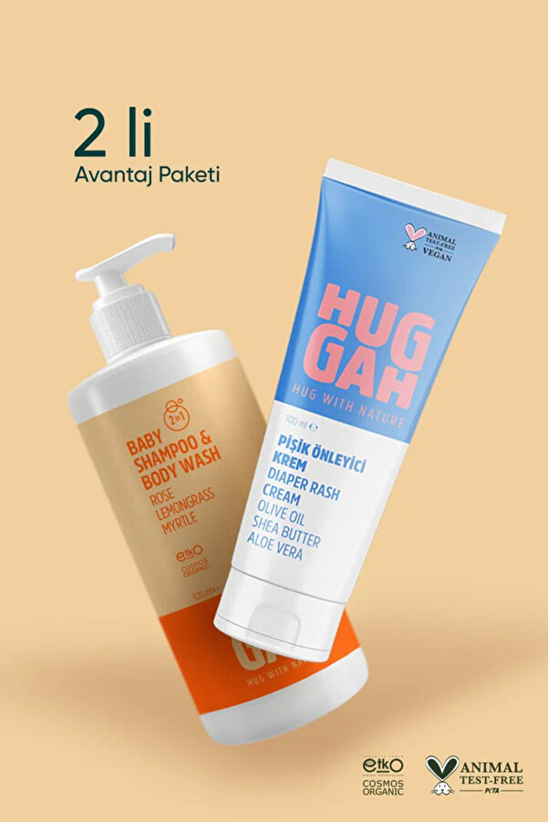 Huggah Organik Anne & Bebek Bakım Seti (Bebek Şampuanı 320 ml + Pişik Kremi 100 ml)