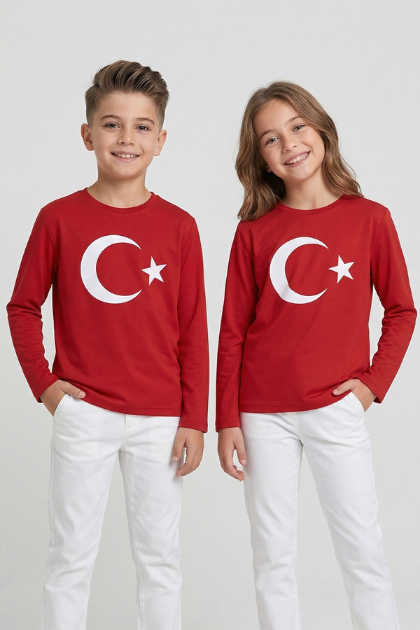 DMB BOYS & GIRLS Ay Yıldız Türk Bayrak Baskılı Pamuklu 23 Nisan Erkek Ve Kız Çocuk T-shirt