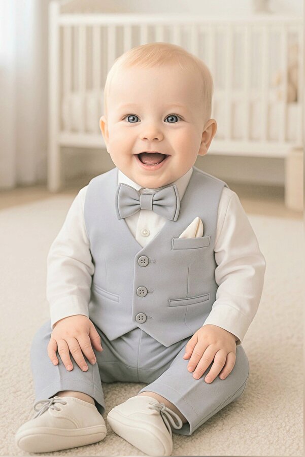 Calide Baby&Kids Erkek Bebek Mevlüt Takımı - Papyon & Kravatlı - Özel Gün Kıyafeti - 7'li Set
