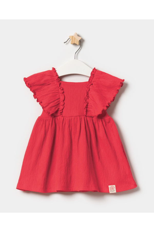 Minipodyum Kız Bebek Fırfır Detaylı Örme Müslin Yazlık Elbise
