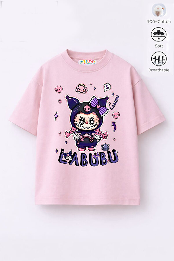 Belya Kids Wear Trend Tasarım Labubu 35 Kız Çocuk Pamuk Kumaş T-Shirt