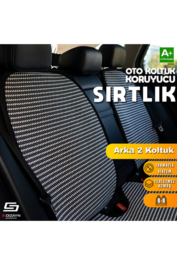 S Dizayn Oto Arka Koltuk Sırt Koruyucu Kılıf Çizgili Füme Beyaz Universal 2 Parça A+ Kalite TOK-AKS-CFB
