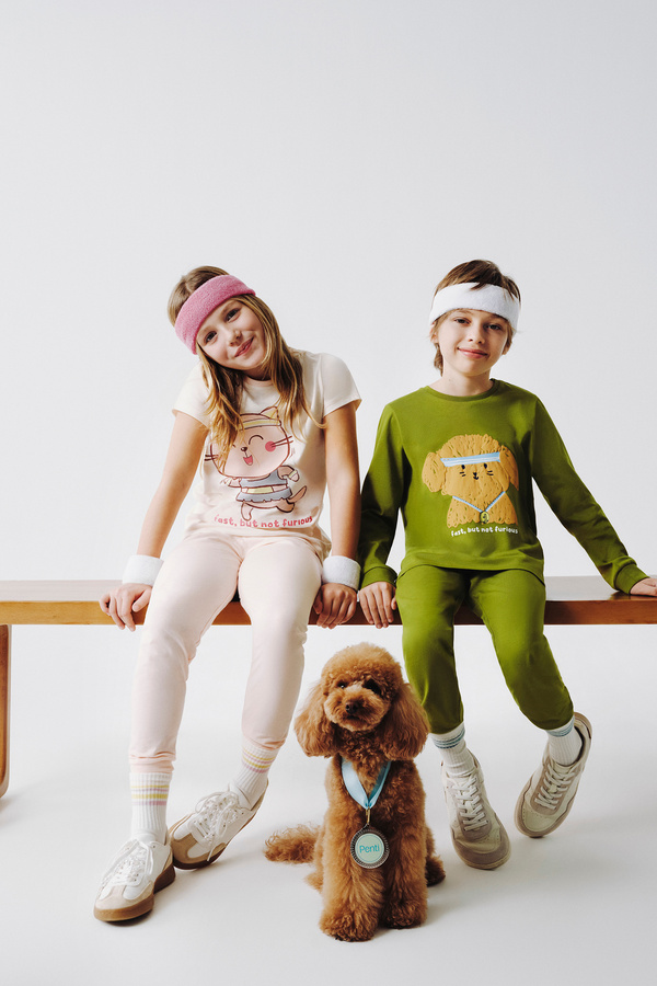 Penti Yağ Yeşili Erkek Çocuk Runner Dog Uzun Kollu Pamuklu 2'li Pijama Takımı