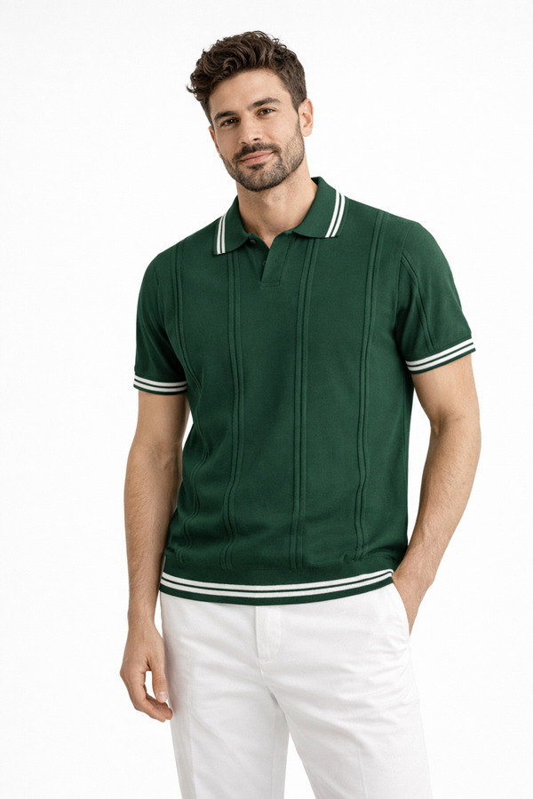 KAREL BUTİK Men's Green Regular Fit Polo Collar T-Shirt