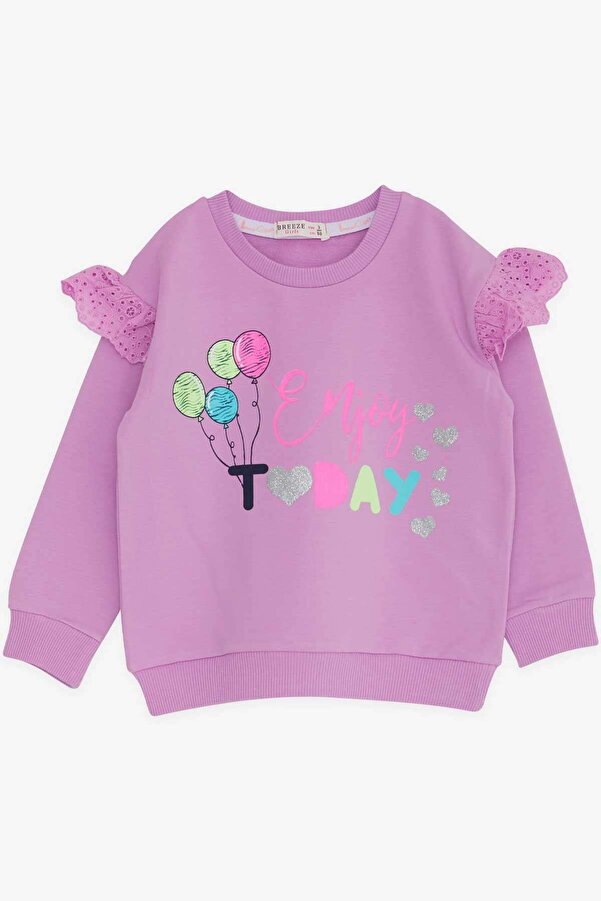 Breeze Kız Çocuk Sweatshirt Renkli Baloncuk Baskılı Simli 2-6 Yaş, Eflatun