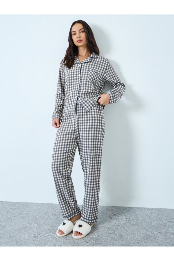 Take Two By Styli Black Gingham Check Shirt and Pyjama Set