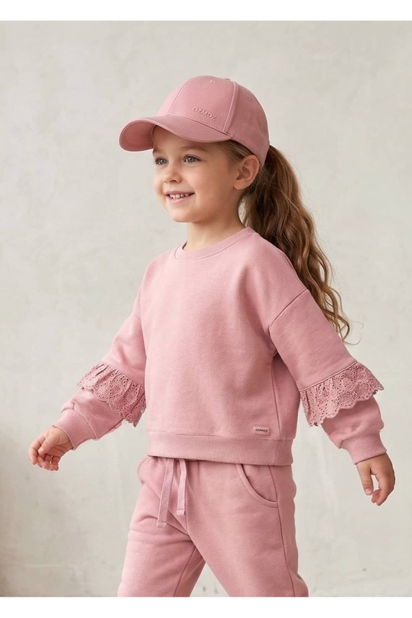 Ozmoz By Mukadder Özden Organik Dantelli Gül Kurusu Minik Kız Çocuk Sweatshirt