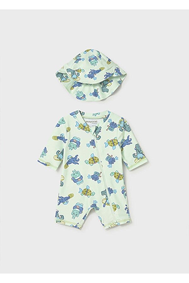 Mayoral Yazlık Erkek Bebek Yenidoğan Bady Şapkalı Mayo - Yeşil