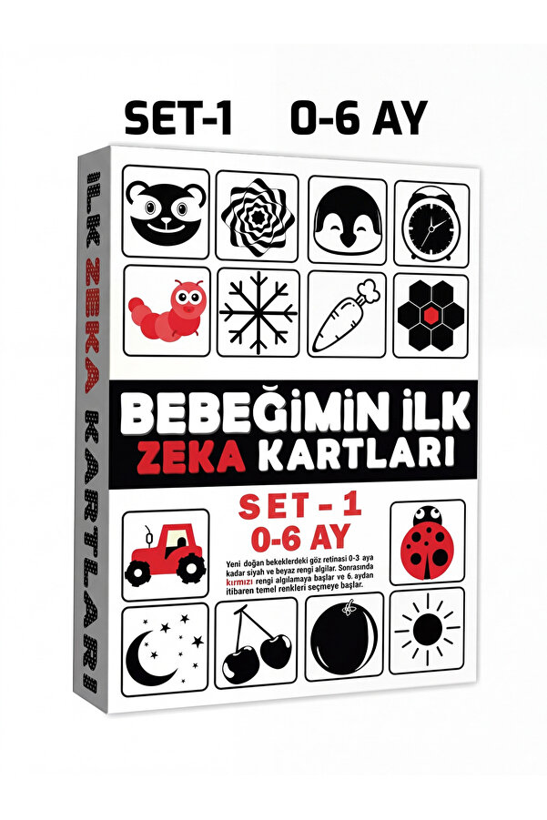 The Monarch Co Yenidoğan Bebek İlk Zeka Kartları Set-1 (0-6 Ay) Siyah Beyaz Kırmızı Görsel Uyarıcı Eğitim Seti