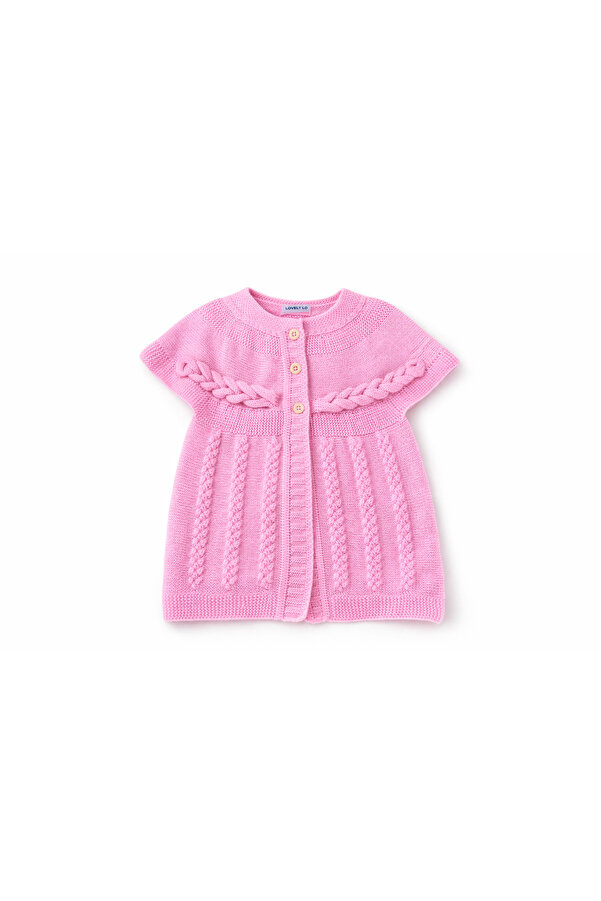Jaju Baby • Kız Bebek Pembe Triko Yelek Örgü Desenli 🎀