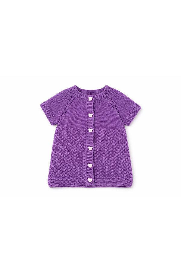 Jaju Baby Mor Kız Bebek Triko Yelek Kalp Düğmeli Şık Örgü Tasarım 0-1 Yaş 💜