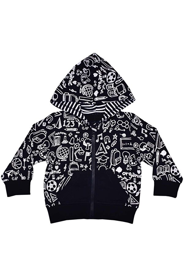 OrganicKid School Erkek Bebek Siyah Kapüşonlu Sweatshirt