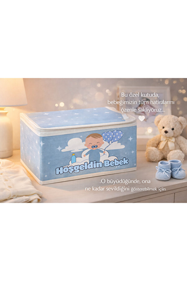 YELLOW STARY HOME DECOR Hoşgeldin Bebek Baskılı Bebek Hurcu 38x27x20cm-Bebek Dolabı Düzenleyici-Doğum/Hastane Çıkış Çantası