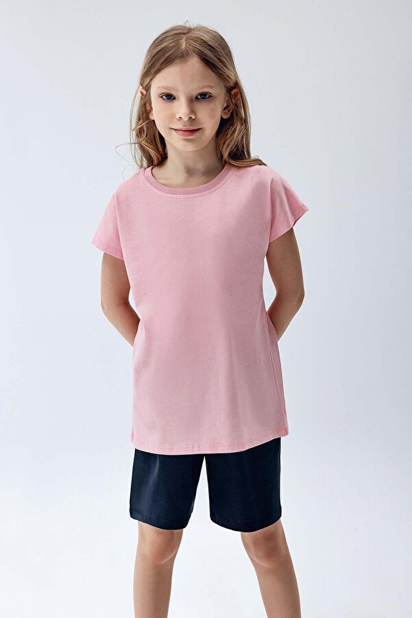 Brix Kız Çocuk Kısa Kollu %100 Pamuk Pijama Takımı 7816 Pembe Renk