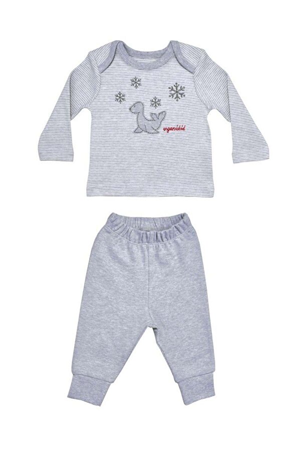 OrganicKid Gray Star Erkek Bebek Çizgili Pijama Takımı