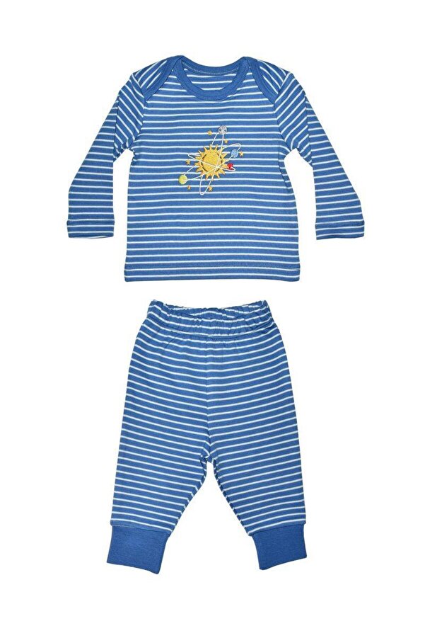 OrganicKid Mix Erkek Bebek Mavi Çizgili Pijama Takımı
