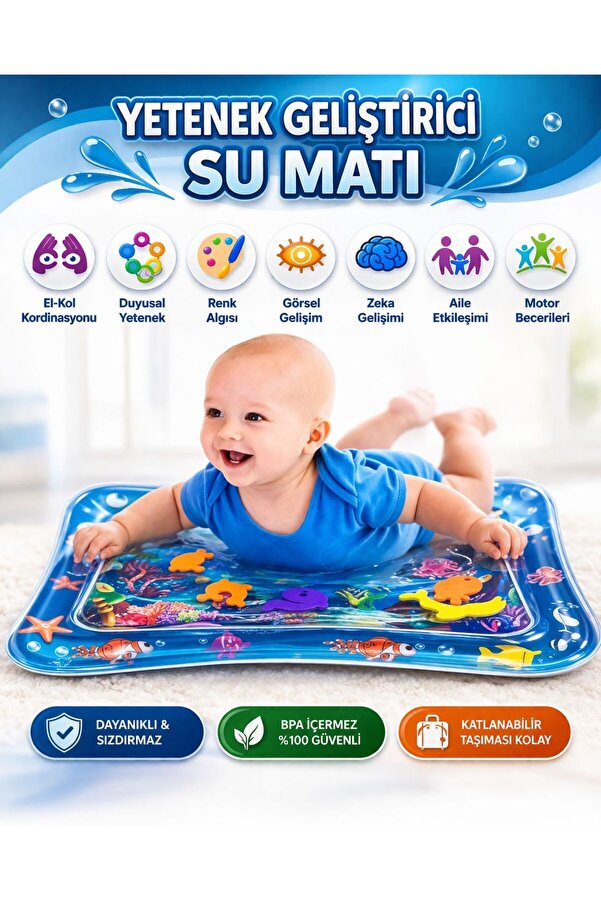 HAYHAYPETSHOP Bebek Su Matı Tummy Time Gelişim Matı – Şişirilebilir Duyusal Oyun Matı