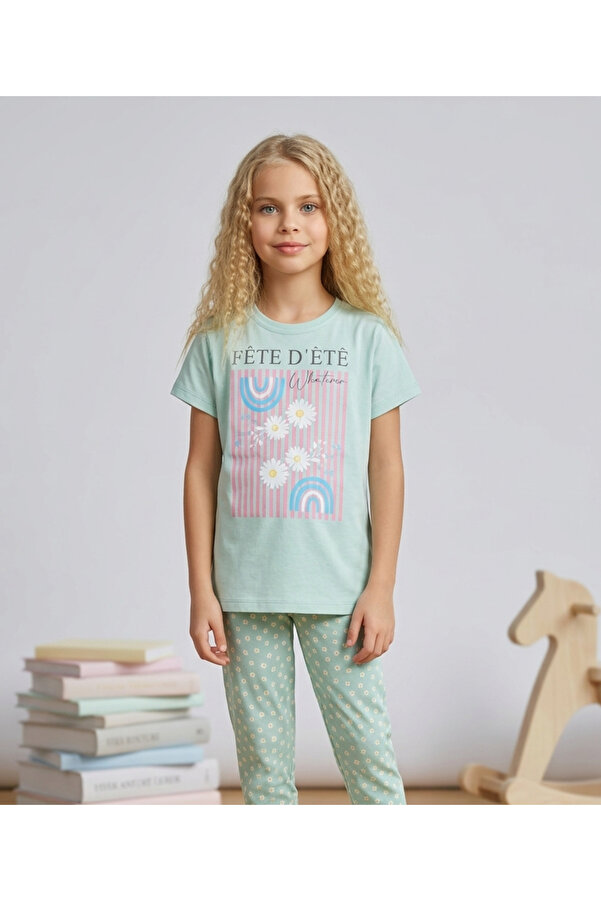 vitmo Kız Çocuk Kısa Kollu %100 Pamuklu Pijama Takımı Sunshine