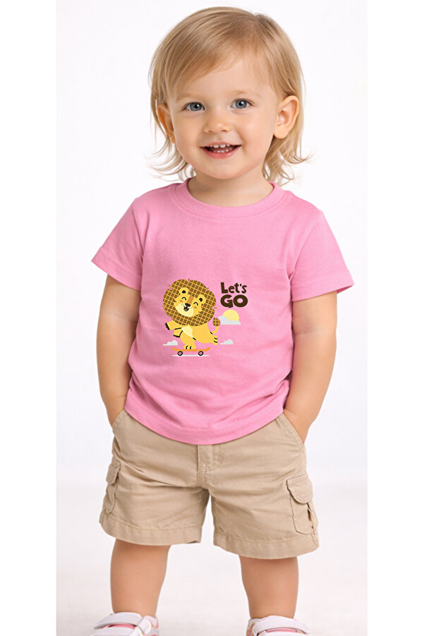 petite pati Pembe Skatelion Bebek Tişört %100 Pamuk Penye Çocuk Tshirt Baskılı