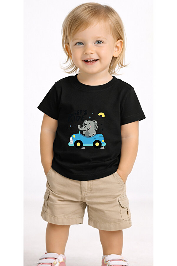 petite pati Siyah Letsride Bebek Tişört %100 Pamuk Penye Çocuk Tshirt Baskılı