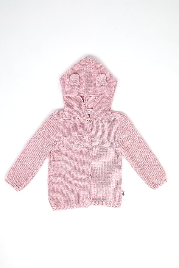 KUEZA KIDS Kız Bebek & Çocuk Simli Kapüşonlu Kulak Detaylı Triko Hırka