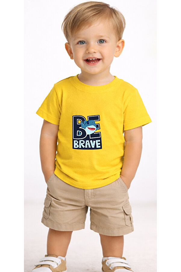 petite pati Sarı Bebrave Bebek Tişört %100 Pamuk Penye Çocuk Tshirt Baskılı