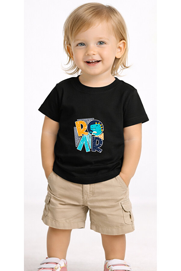 petite pati Siyah Roar Bebek Tişört %100 Pamuk Penye Çocuk Tshirt Baskılı