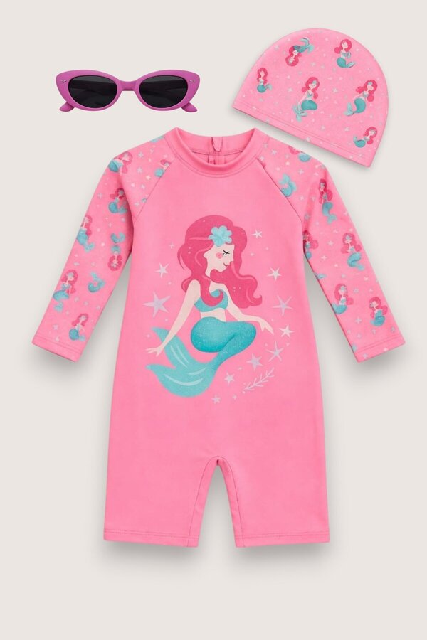 My Kids Wear Çocuk Desenli Mayo Takımı - UV Korumalı Bone ve Güneş Gözlüğü Hediyeli 2'li Set 12698