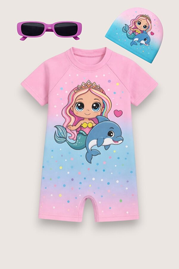 My Kids Wear Çocuk Desenli Mayo Takımı - UV Korumalı Bone ve Güneş Gözlüğü Hediyeli 2'li Set 12697