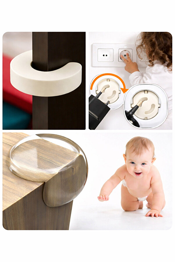 Bebek 3’lü Güvenlik Seti | Priz Koruyucu + Köşe Koruyucu + Kapı Stoperi