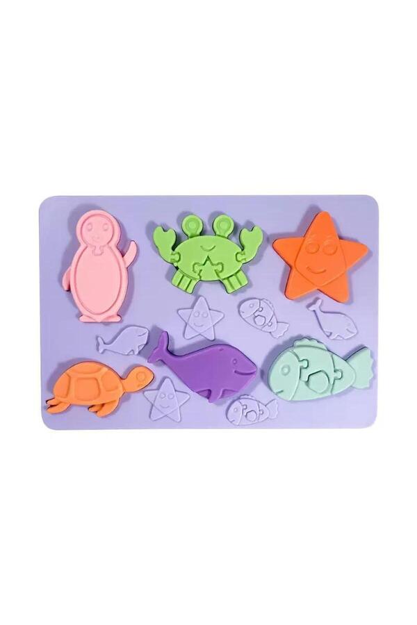 Myra Shop Pastel Renkli Silikon Deniz Hayvanları Puzzle -Çocuk İçin Zeka Geliştirici Eğitici Oyun Matı