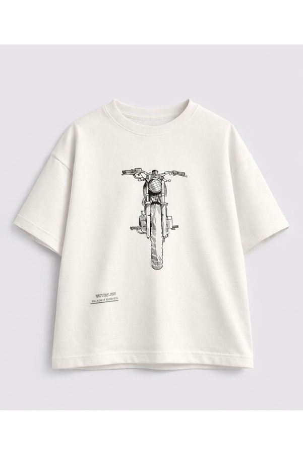 BALKABAĞI Motorcycle Boys Oversize T-Shirt 100% Cotton Ecru (2-9 Years)