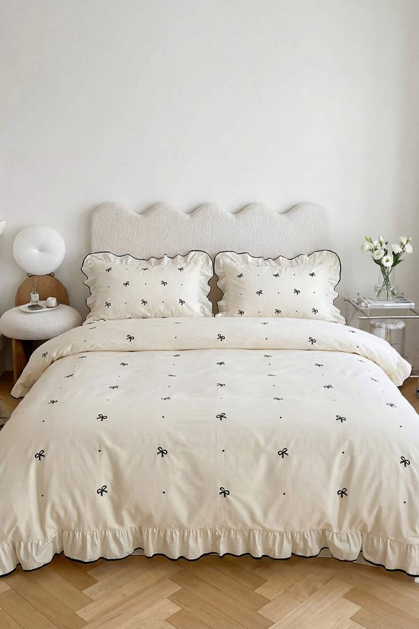 Trendyol Home Double Ruffled Bow Printed Duvet Cover Set Tphss26Ckn00001