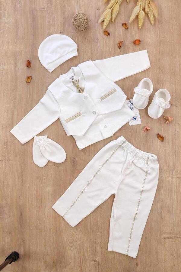 Sitilin Erkek Bebek Yelekli Kravatlı Mevlit Takımı Lüks Özel Gün ve Mevlütlük Süslü Set 0 - 3 AY STL6625