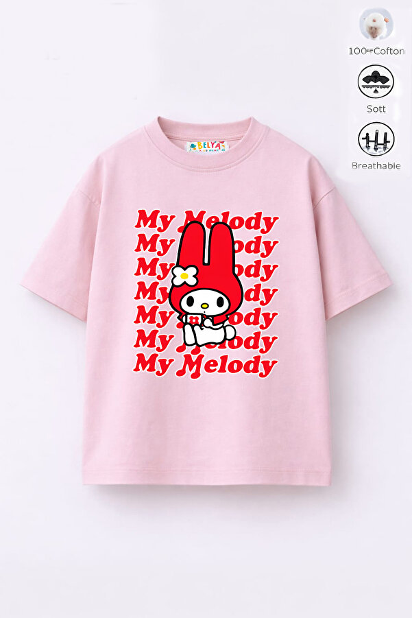 Belya Kids Wear Trend Tasarım My Melodi 35 Kız Çocuk Pamuk Kumaş T-Shirt