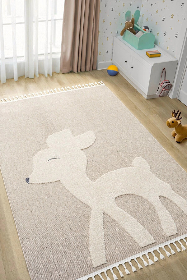 Eliz Home Bej Krem Yumuşak Bukleli Dokuma Halı Bebek Odası Çocuk Odası Genç Odası Halısı 18