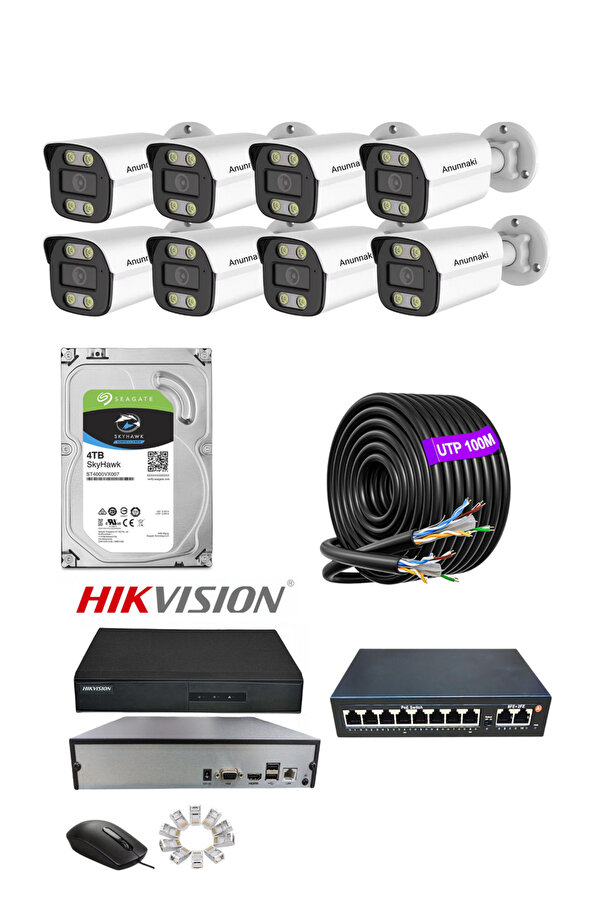 Hsc bilişim 8'Li 5Mp Poe Ip Kamera Seti | Hikvision Nvr | Ses Kayıtlı | 4Tb Hdd | Metal Kasa 3.6Mm İç/Dış Ortam