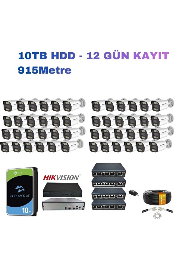 Hsc bilişim 48'Li 5Mp Poe Ip Kamera Seti | Çift Hikvision Nvr Sistemi | Ses Kayıtlı | 2Tb Hdd | Metal Kasa İç/Dı