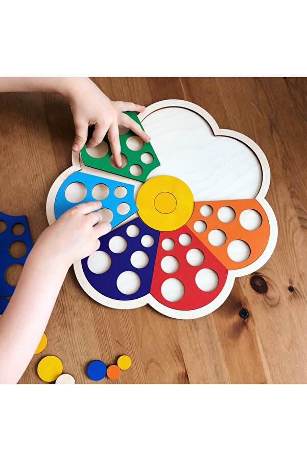 PIXEL HEDİYELİK EŞYA Montessori Ahşap Renk Eşleştirme Oyunu | 3-6 Yaş Eğitici Zeka ve Motor Beceri Geliştirici Oyuncak
