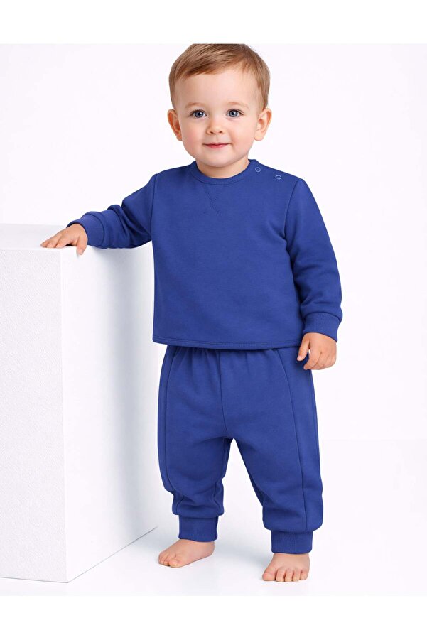OrganicKid Mix Erkek Bebek Saks Mavi Eşofman Takımı