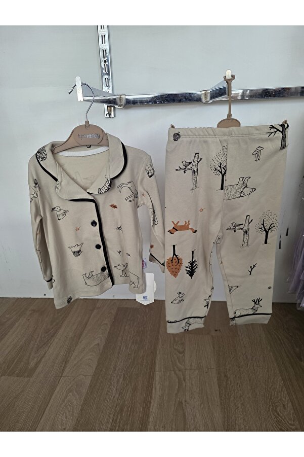 BYMURAT BABY Ayı Baskılı Kız Erkek Çocuk Pijama Takımı Pamuklu Rahat Uyku Takımı