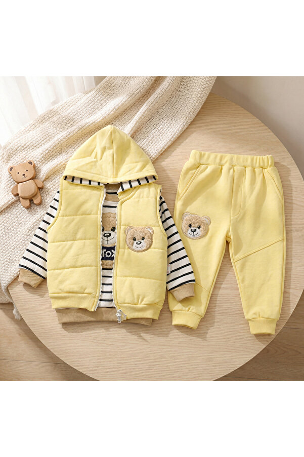 artemoris Ayıcıklı Çizgili Kapşonlu 3'lü Takım