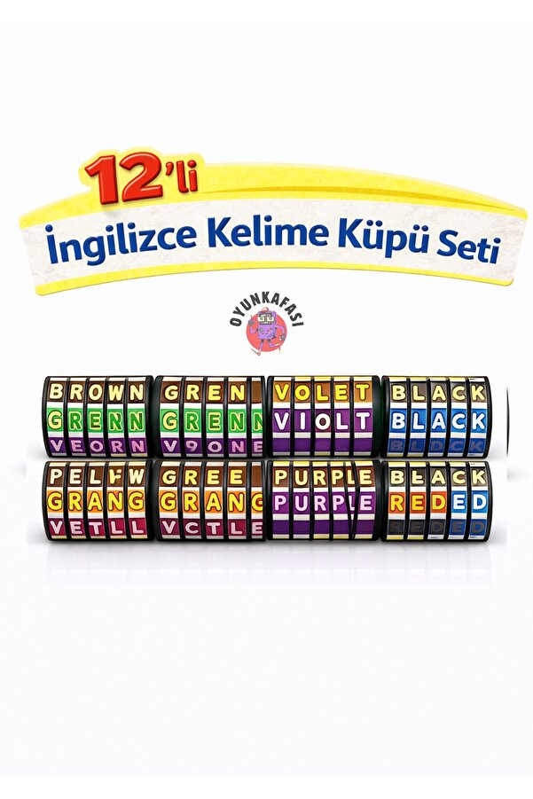OYUNKAFASI Mini İngilizce Kelime Küpü 12’li Set – Eğitici Oyuncak, Zeka Geliştirici Döndürmeli Küp Oyunu